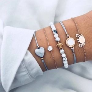 Boho 5 Piece Marble Design Bracelet Set Blu